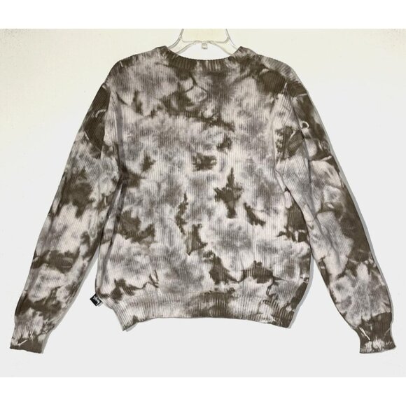 Stussy White Brown Tie Dye Ribbed Crew Neck Long Sleeve Top Sweatshirt - Picture 2 of 6
